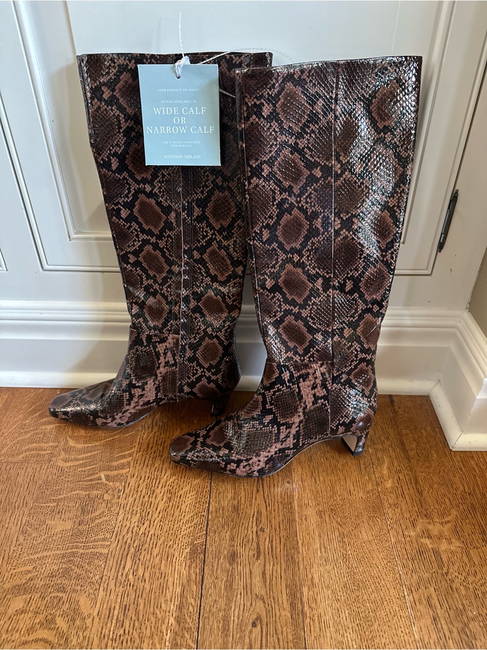 NWT Antonio Melani Snake Patent Leather Tall Wide Calf Dress Boots